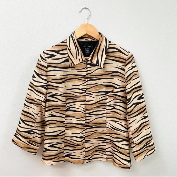 Vintage Silkland 100% Silk Blazer Jacket in Tiger Print Women's Small - Picture 1 of 7